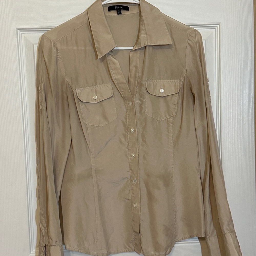 Express Beige Button-Up Shirt